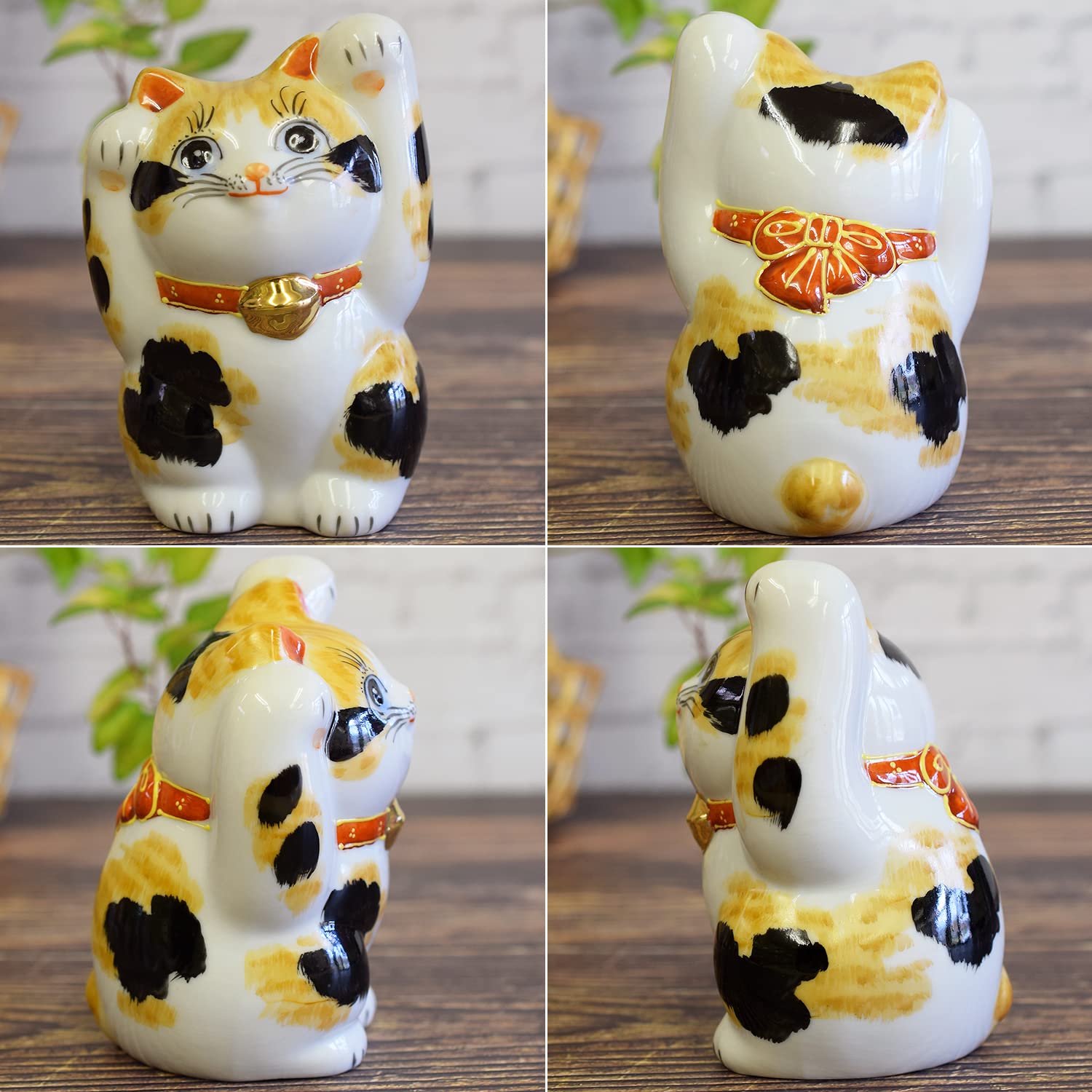 Amazon.co.jp: 和座の蔵 おしゃれ 置物 九谷焼 両手上げ 招き猫 毛長三